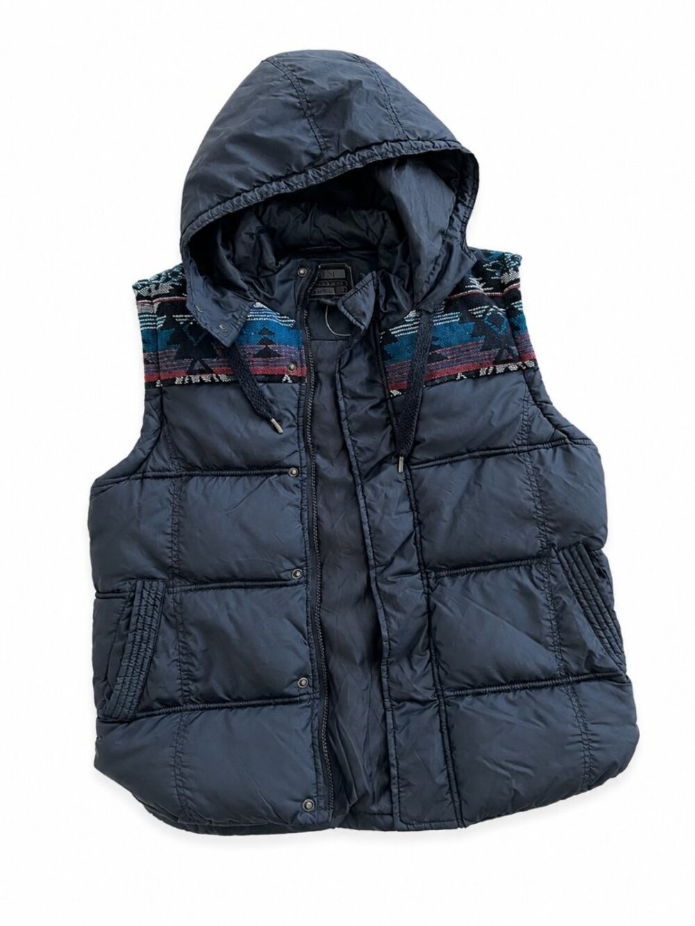 21Men Forever 21 Padded Hooded Puffer Vest Black Aztec Trim S